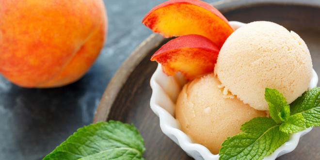 scoops of non-dairy peach ice cream